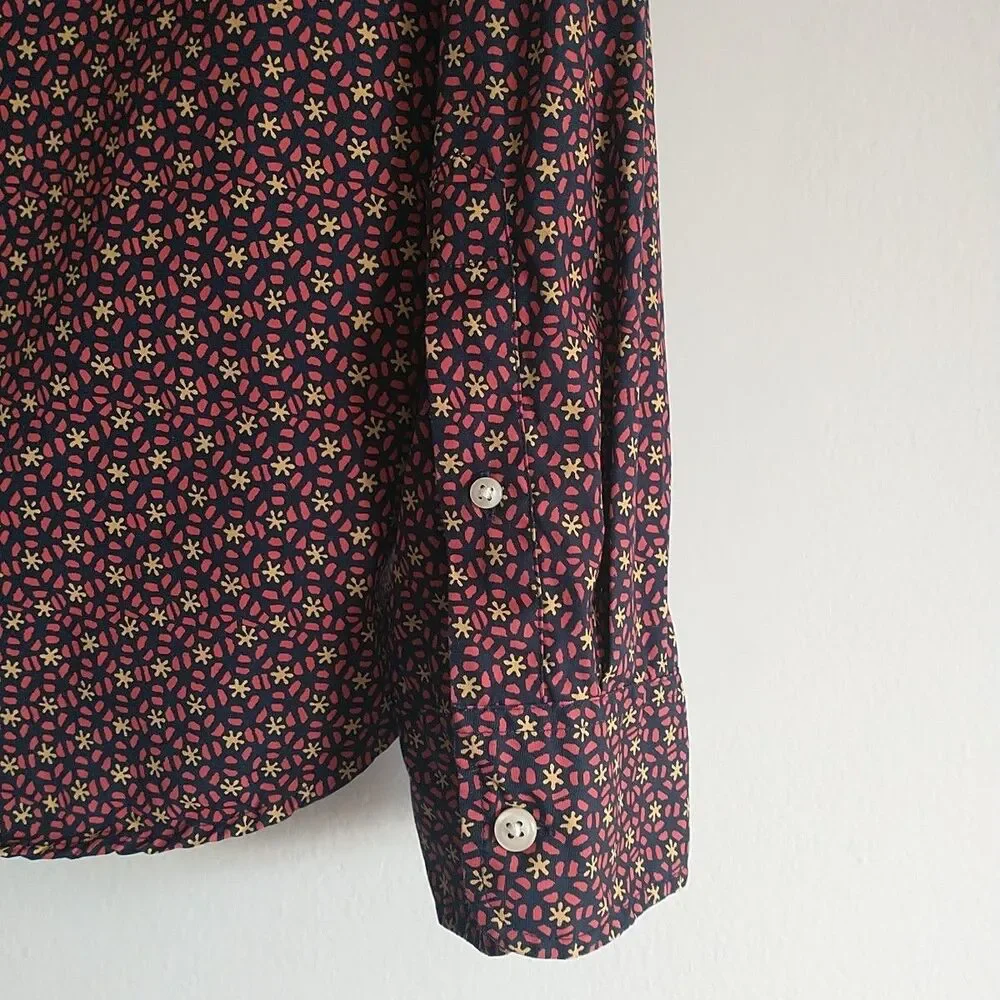 J Crew Secret Wash Button Down Shirt Men L Multicolor Floral Organic Cotton Slim